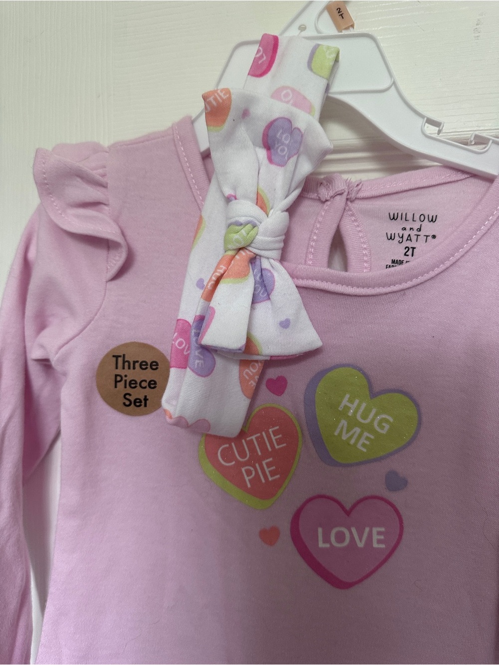Willow and Wyatt Pink Toddler Heart Graphic Top with Headband
